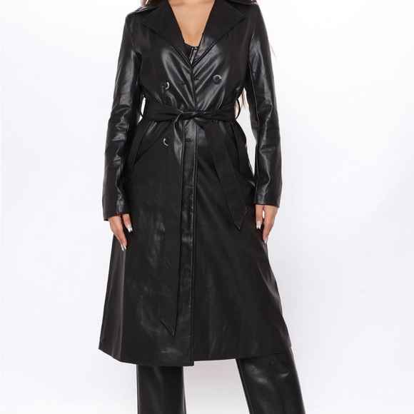 Longline Leather Trench Coat - Picture 1 of 3